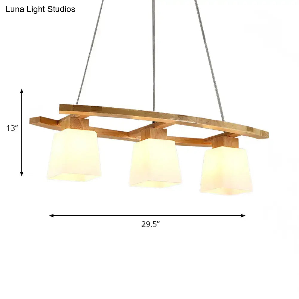 Modern wood nordic hang lamp triple white shade dining room light