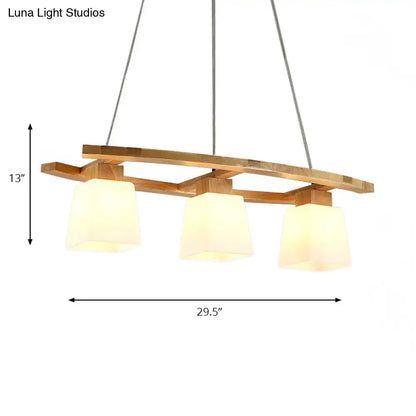 Modern wood nordic hang lamp triple white shade dining room light