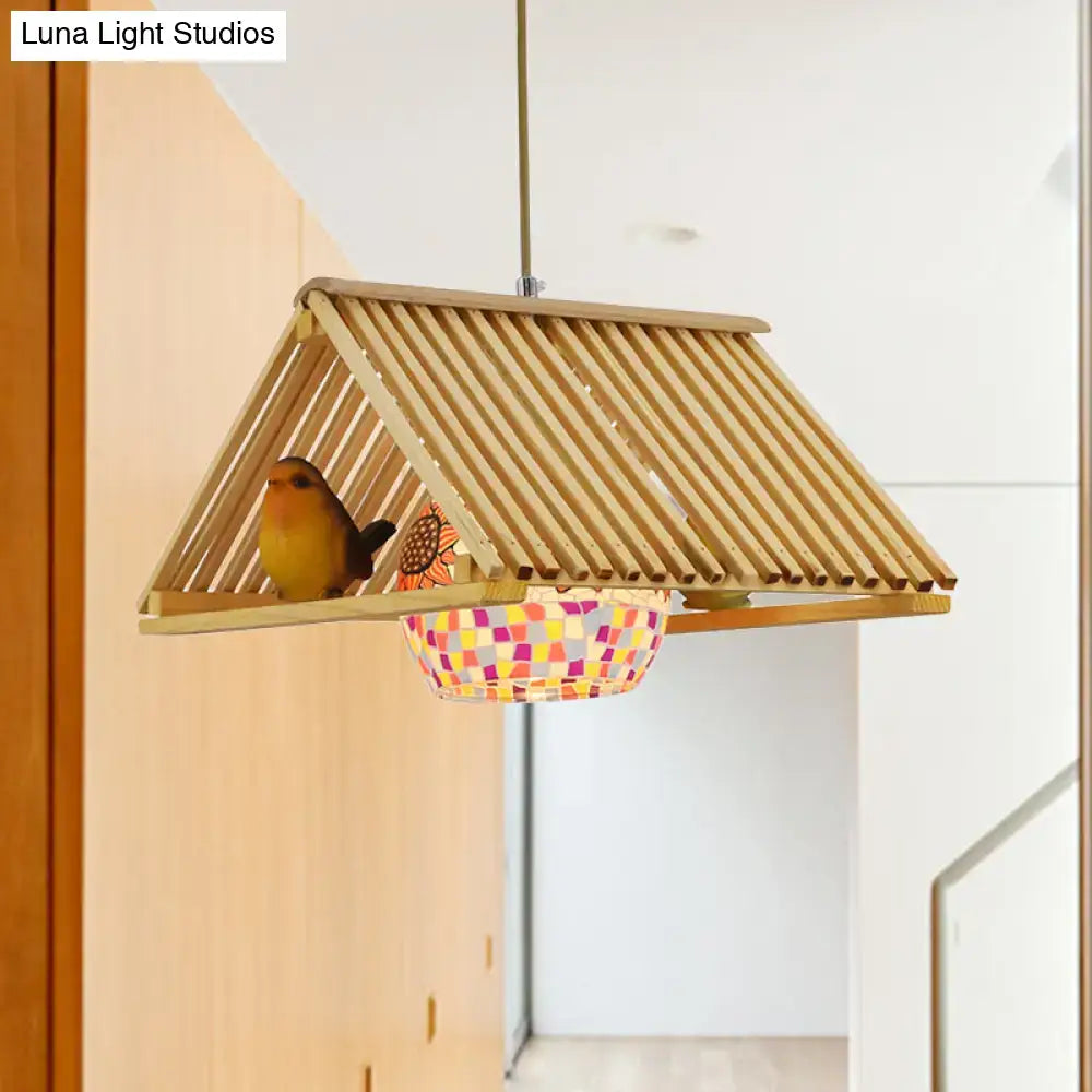 Modern wood pendant light bird feeder garden & patio decor