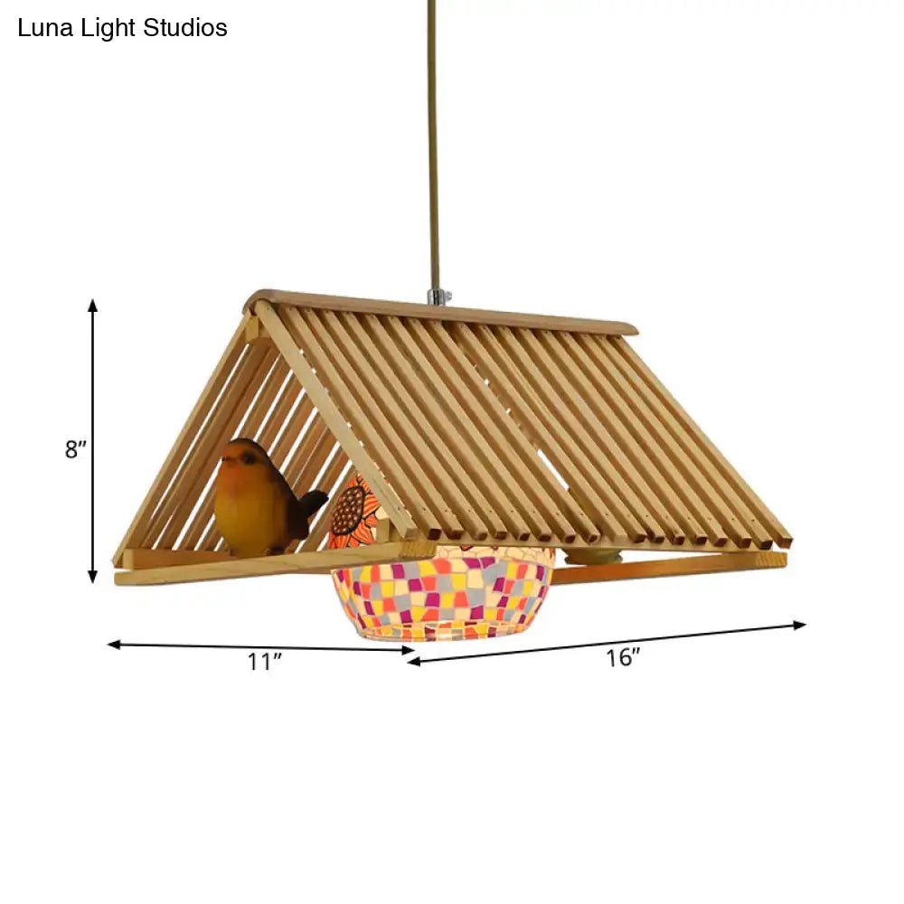 Modern wood pendant light bird feeder garden & patio decor