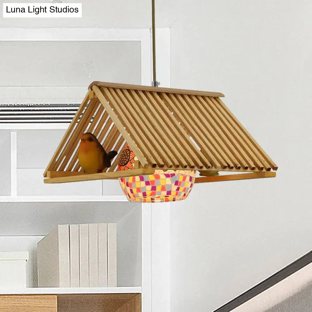 Modern wood pendant light bird feeder garden & patio decor