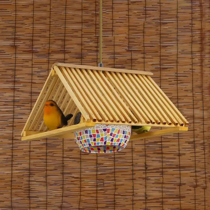 Modern wood pendant light bird feeder garden & patio decor