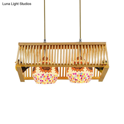 DecorBites™ Modern Wood Pendant Light in Roof Shape, Beige Hanging Fixture, 16"/19.5" Width