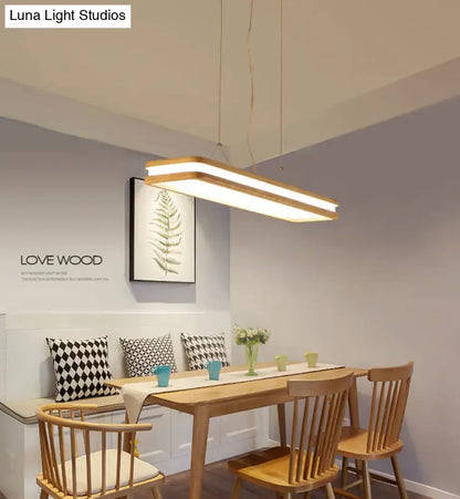 Modern wood rectangular hanging island lamp for dining room