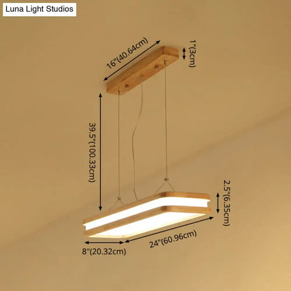 Modern wood rectangular hanging island lamp for dining room