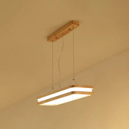 Modern wood rectangular hanging island lamp for dining room