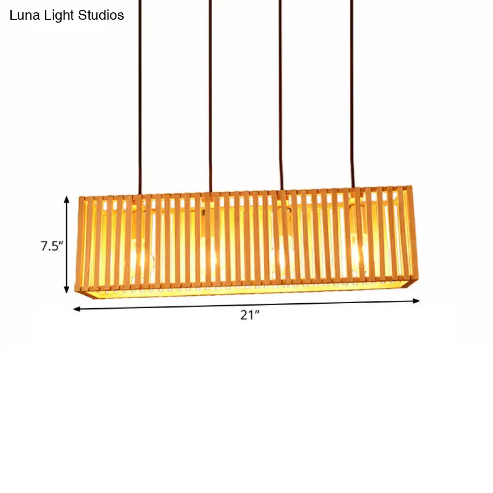 Modern wood slatted wide linear hanging light for dining room