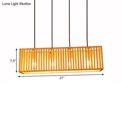 Modern wood slatted wide linear hanging light for dining room