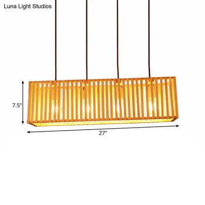 Modern wood slatted wide linear hanging light for dining room