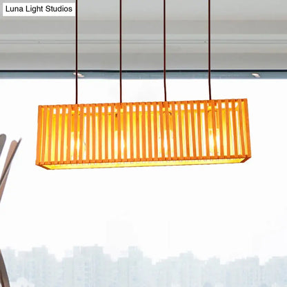 Modern wood slatted wide linear hanging light for dining room
