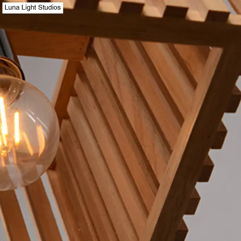 Modern wood slatted wide linear hanging light for dining room