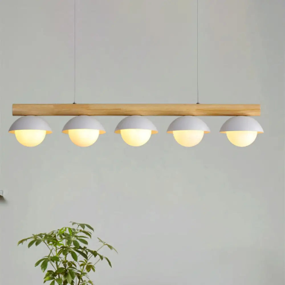 DecorBites™ Modern Wood Stem Linear Chandelier - 5/7 Lights, White Shade - Billiard Lights for Restaurants