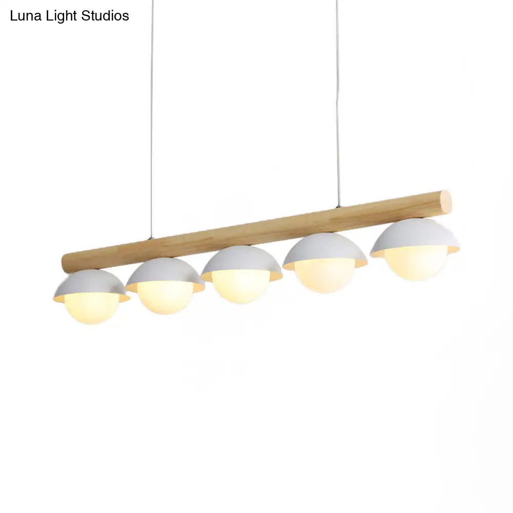 DecorBites™ Modern Wood Stem Linear Chandelier - 5/7 Lights, White Shade - Billiard Lights for Restaurants
