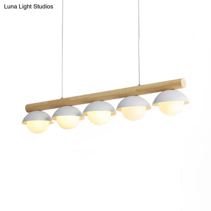 DecorBites™ Modern Wood Stem Linear Chandelier - 5/7 Lights, White Shade - Billiard Lights for Restaurants