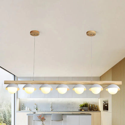 DecorBites™ Modern Wood Stem Linear Chandelier - 5/7 Lights, White Shade - Billiard Lights for Restaurants