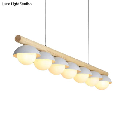 DecorBites™ Modern Wood Stem Linear Chandelier - 5/7 Lights, White Shade - Billiard Lights for Restaurants