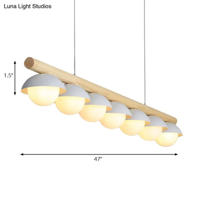 DecorBites™ Modern Wood Stem Linear Chandelier - 5/7 Lights, White Shade - Billiard Lights for Restaurants