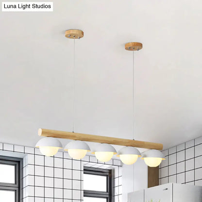 DecorBites™ Modern Wood Stem Linear Chandelier - 5/7 Lights, White Shade - Billiard Lights for Restaurants