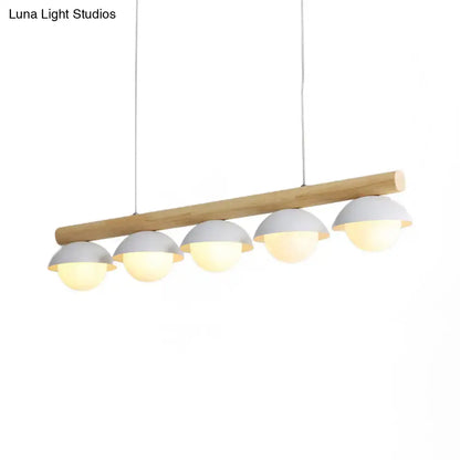 Modern wood stem linear chandelier with white shade dining room light