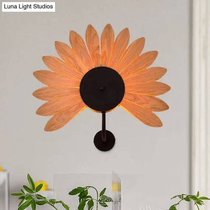 Modern wood veneer fan wall sconce black e26 e27 dining room light