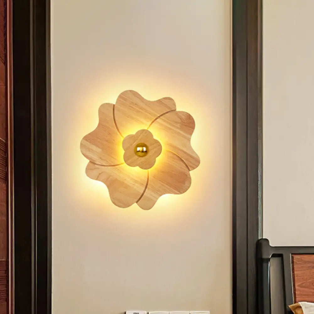 DecorBites™ Modern Wood Wall Sconce with LED Lights for Flower Bedside