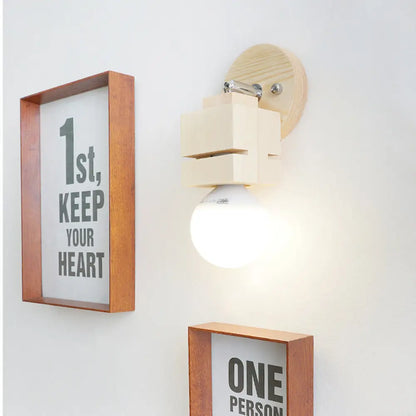 DecorBites™ Modern Wood Wall Sconce with Rotatable Bare Bulb - 1-Head Bedroom Lamp
