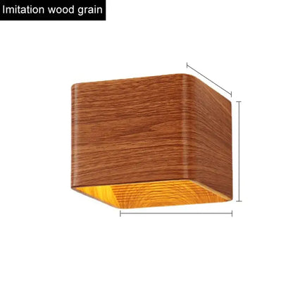 Modern wooden cube led wall light bedroom sconce