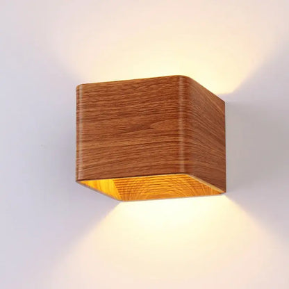 Modern wooden cube led wall light bedroom sconce