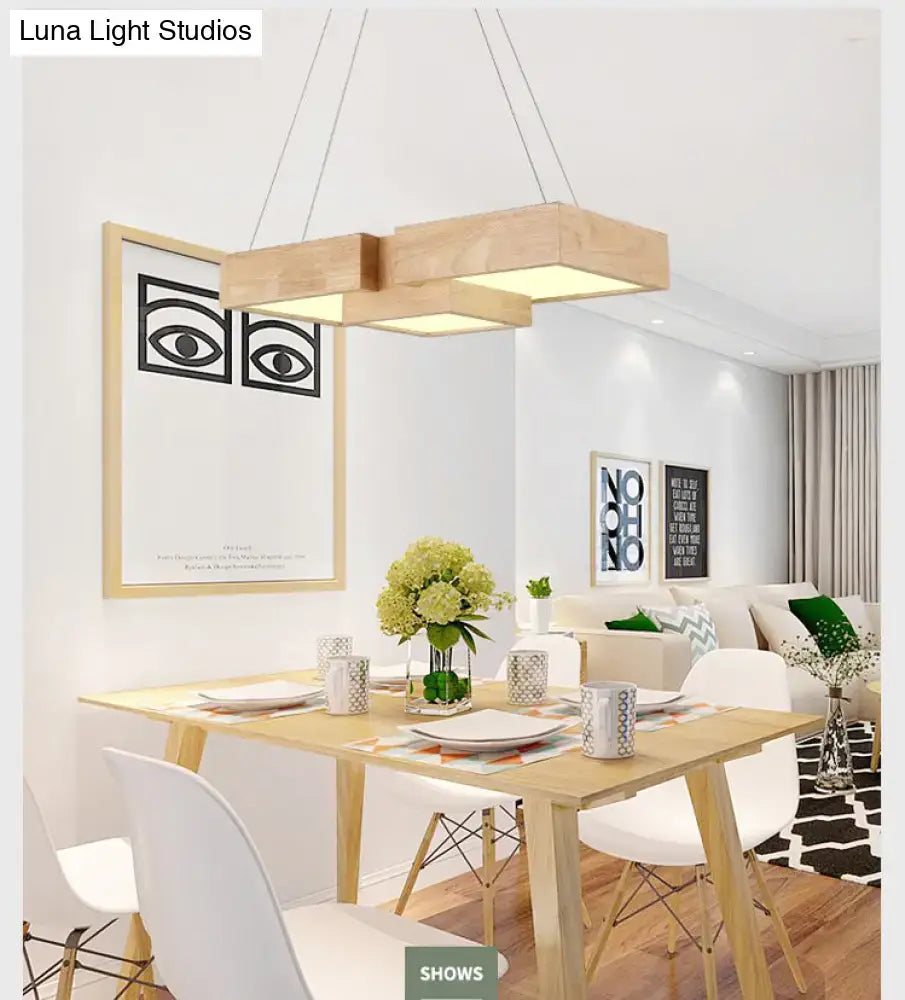 Modern wooden square led ceiling light fixture – kitchen island