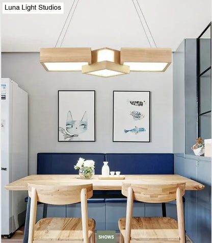 Modern wooden square led ceiling light fixture – kitchen island