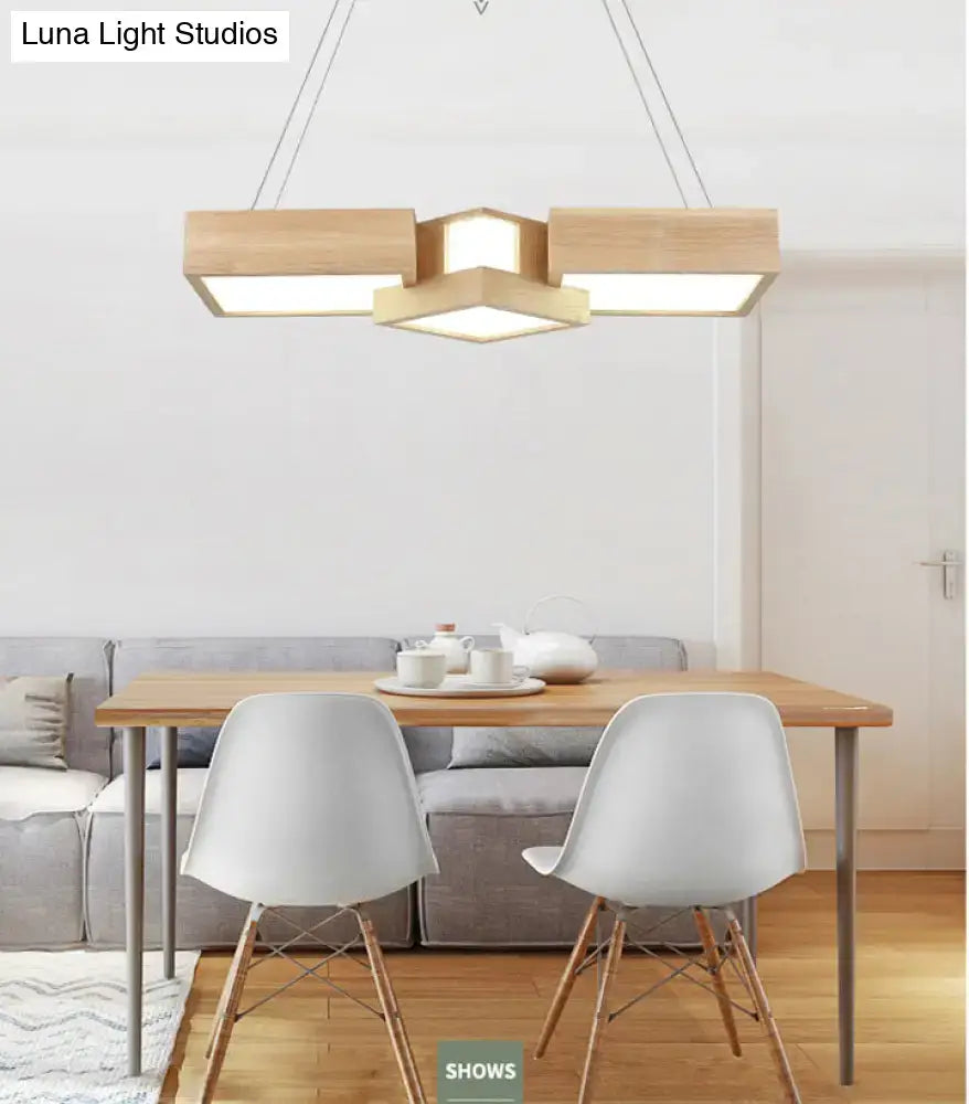 Modern wooden square led ceiling light fixture – kitchen island
