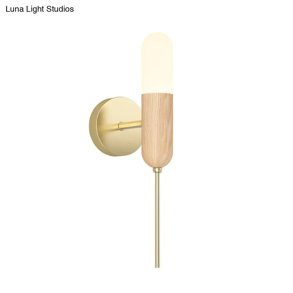 DecorBites™ Modern Wooden Wall Lamp with LED Light Fixture and Handle - Capsule Design for Living Room