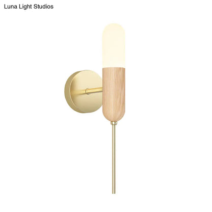 DecorBites™ Modern Wooden Wall Lamp with LED Light Fixture and Handle - Capsule Design for Living Room