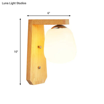 Modern wooden wall lamp with milky glass globe – bedroom 220v-240v