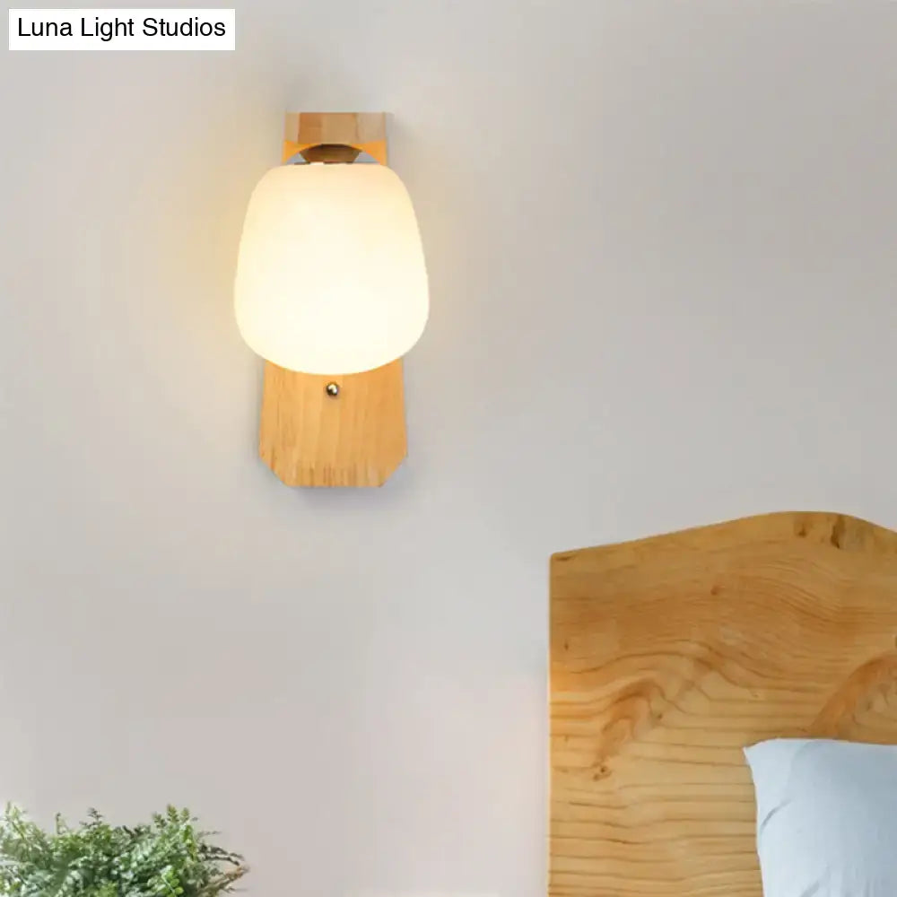 Modern wooden wall lamp with milky glass globe – bedroom 220v-240v