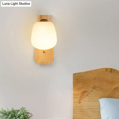 Modern wooden wall lamp with milky glass globe – bedroom 220v-240v