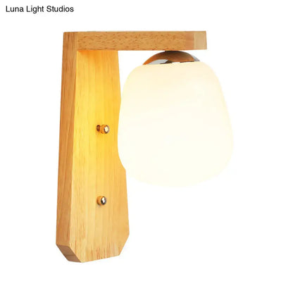 Modern wooden wall lamp with milky glass globe – bedroom 220v-240v