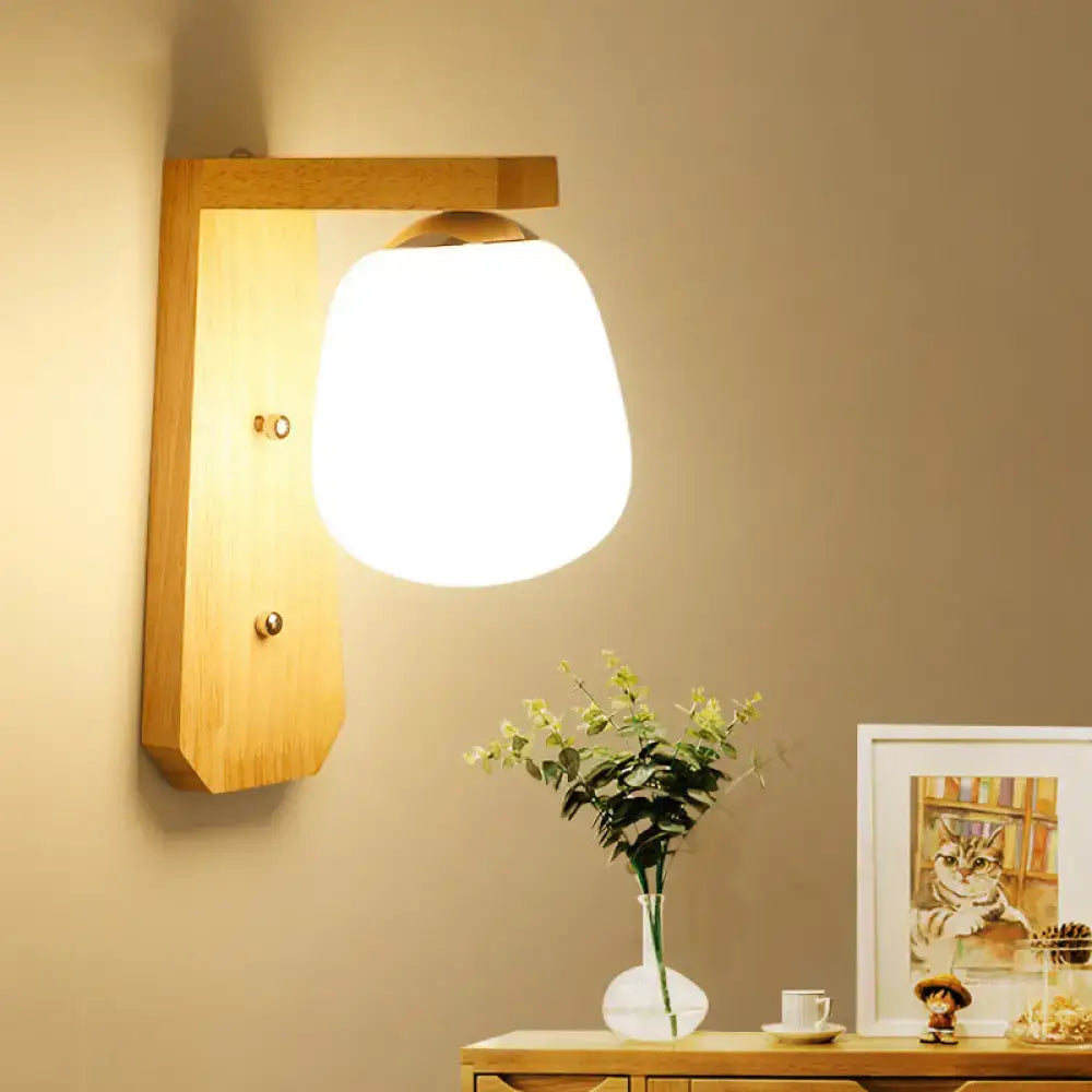Modern wooden wall lamp with milky glass globe – bedroom 220v-240v
