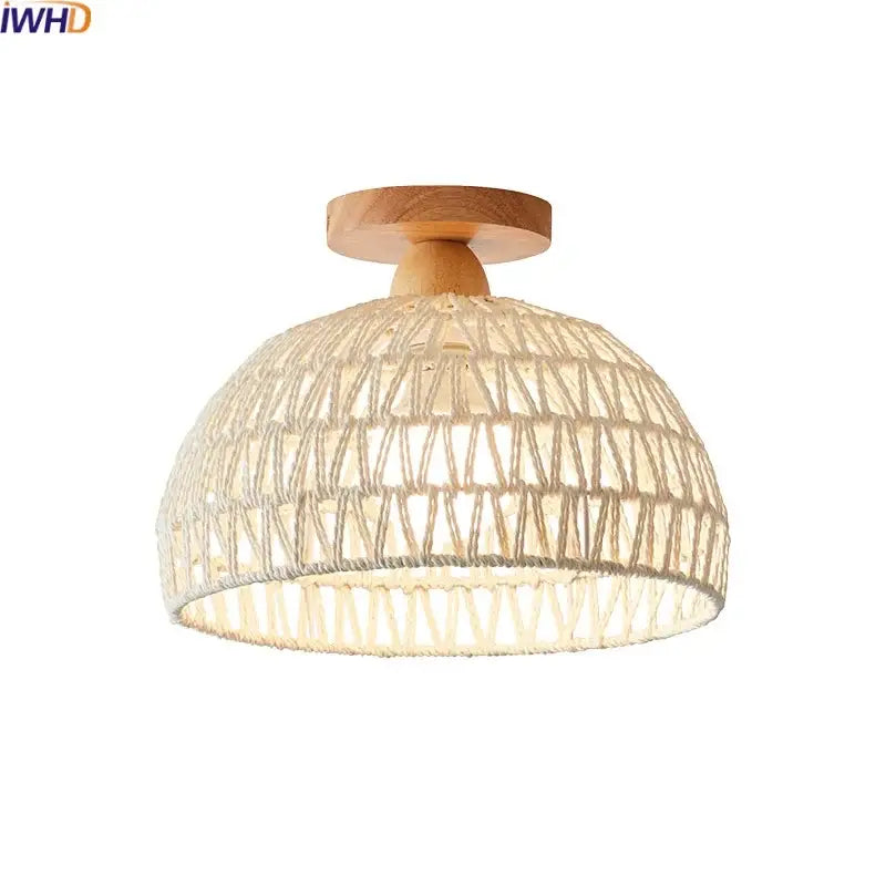Modern woven beige led wicker wood ceiling lights hallway