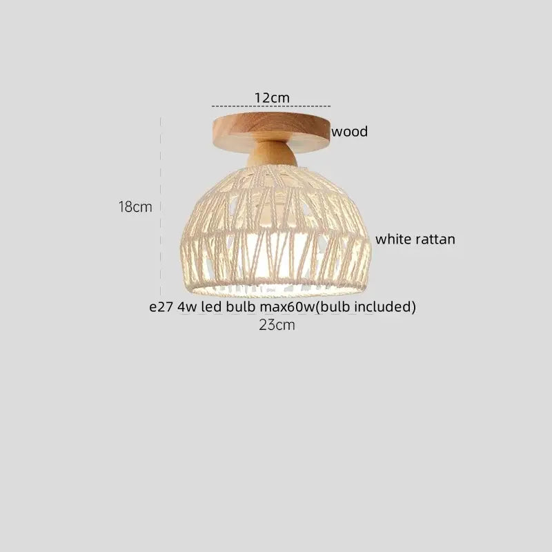 Modern woven beige led wicker wood ceiling lights hallway