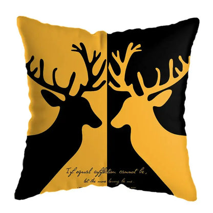 Modern yellow and black geometric deer print pillowcase living room
