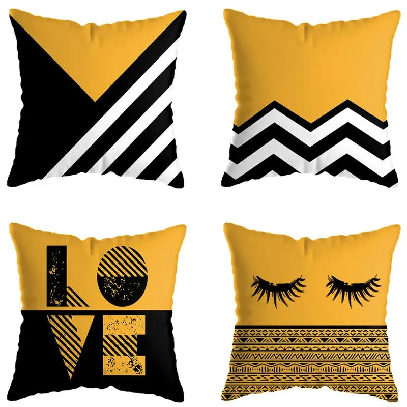 Modern yellow and black geometric deer print pillowcase living room