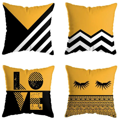 Modern yellow and black geometric deer print pillowcase living room