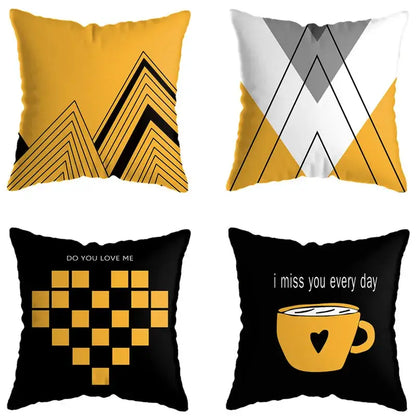 Modern yellow and black geometric deer print pillowcase living room