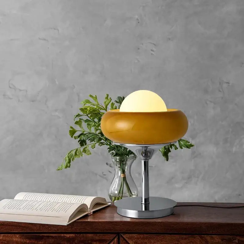 Modern yellow and chrome glass egg tart desk lamp bedroom