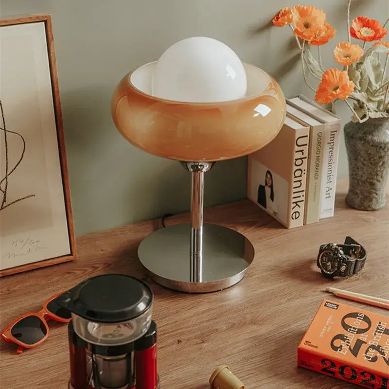 Modern yellow and chrome glass egg tart desk lamp bedroom