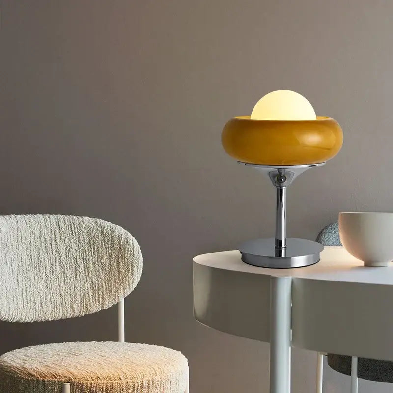 Modern yellow and chrome glass egg tart desk lamp bedroom
