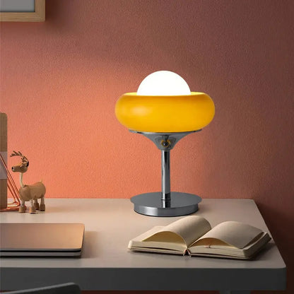 Modern yellow and chrome glass egg tart desk lamp bedroom