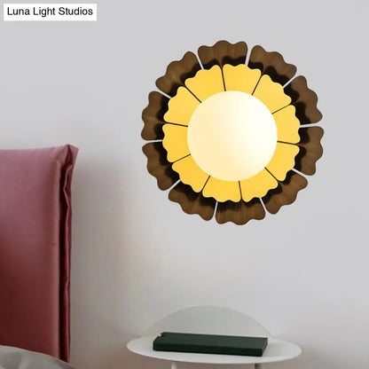 Modern yellow & brown sunflower wall sconce – bedroom glass light