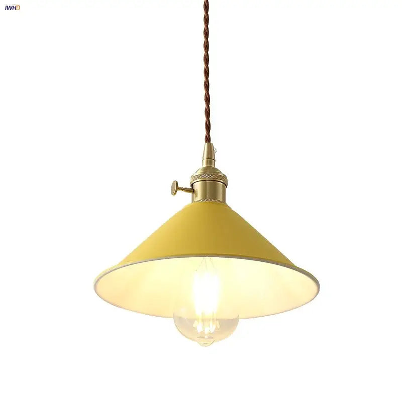 Modern yellow iron lampshade led pendant light kitchen hanging lamp
